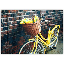 Дизайнерские панно Creative Wood Велосипеды Велосипеды - Жёлтый велосипед с тюльпанами